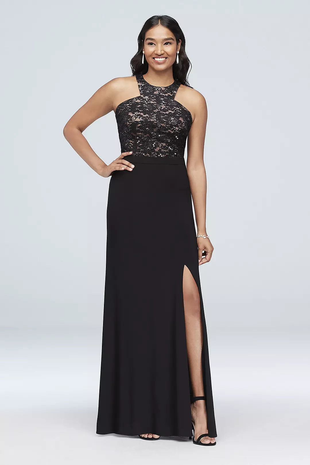 Cutaway Bodice Sequin Lace and Jersey Gown Image
