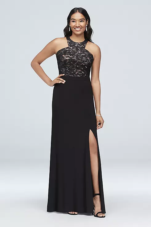 Cutaway Bodice Sequin Lace and Jersey Gown Image 1