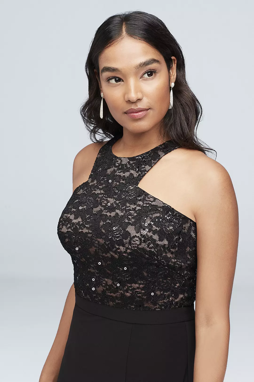 Cutaway Bodice Sequin Lace and Jersey Gown Image 3