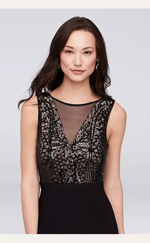  V-Neckline with Sequin Bodice Sheath Gown Image 3