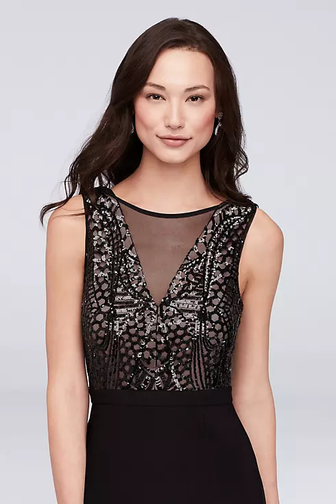  V-Neckline with Sequin Bodice Sheath Gown Image 3