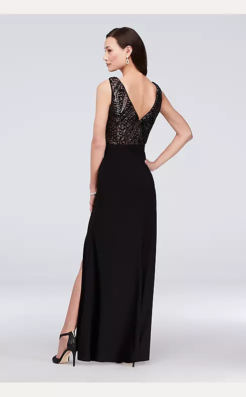 V-Neckline with Sequin Bodice Sheath Gown Image 2