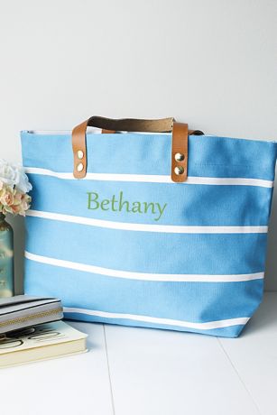 Personalized Striped Tote with Leather Handles | David's Bridal