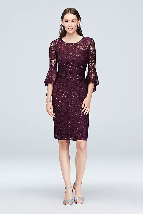 Draped Bell Sleeve Glitter Lace Cocktail Dress Image 1