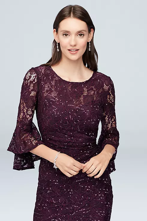 Draped Bell Sleeve Glitter Lace Cocktail Dress Image 3