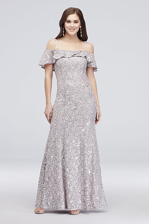Sequin Cold-Shoulder Mermaid Dress with Flounce Image 1