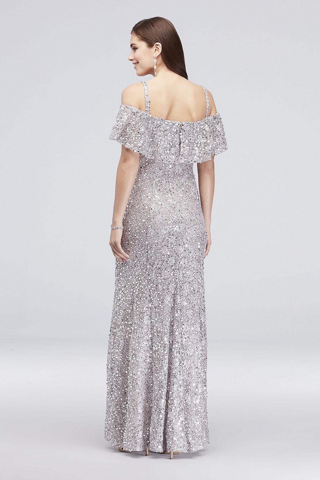 Sequin Cold-Shoulder Mermaid Dress with Flounce Image 2
