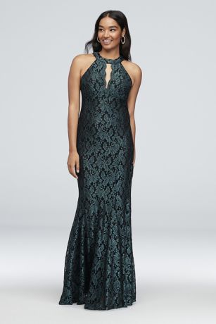 Contrast Lace High-Neck Halter Mermaid Gown Image