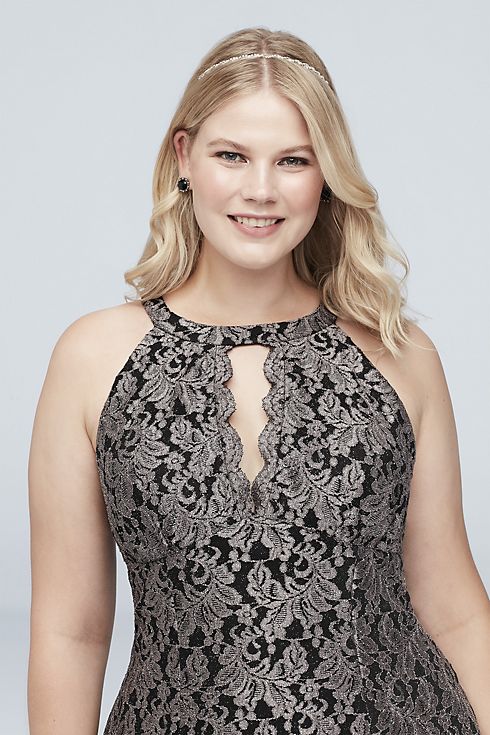 Plus Size Contrast Lace Halter Fit-and-Flare Dress Image 3