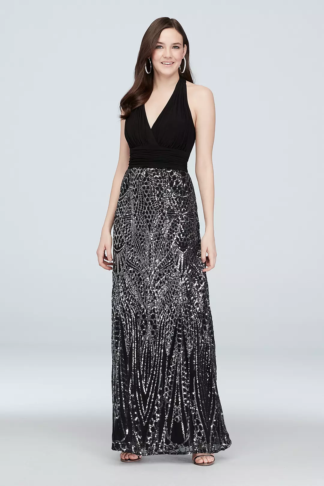 Stretch Halter A-Line Gown with Sequin Skirt Image