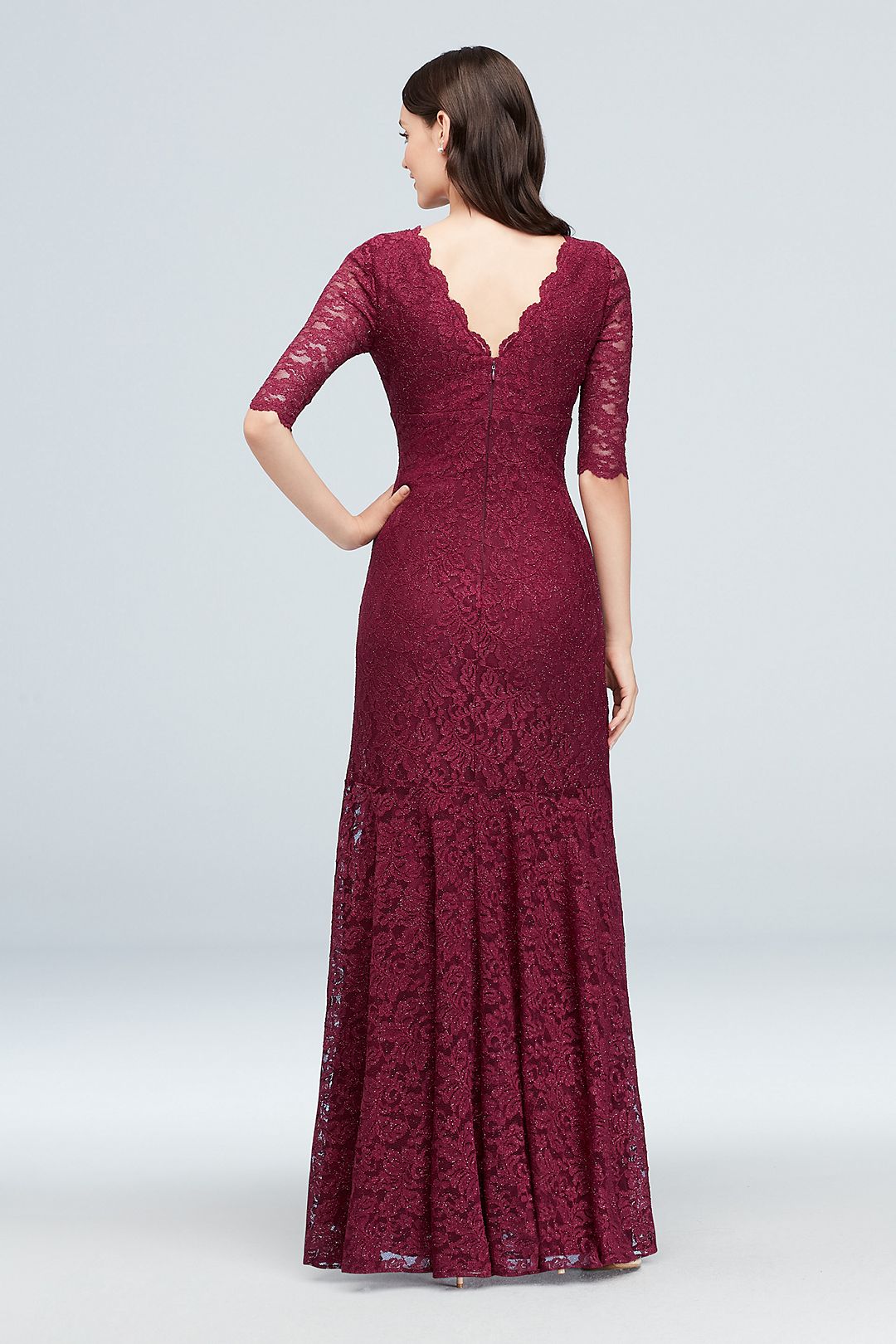 V-Neck Ruched Lace Mermaid Gown with 3/4 Sleeves Image 2