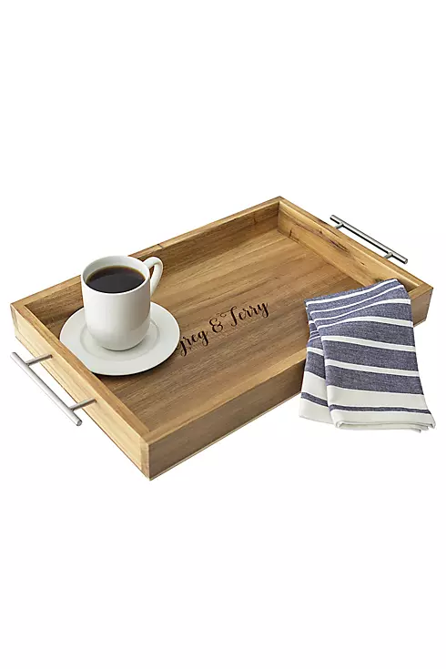 Personalized Acacia Tray with Metal Handles Image 5