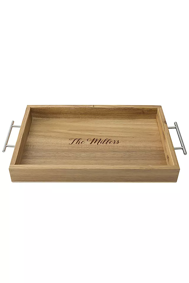 Personalized Acacia Tray with Metal Handles Image 2