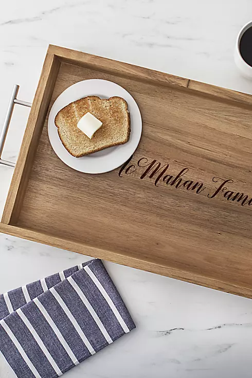 Personalized Acacia Tray with Metal Handles Image 1