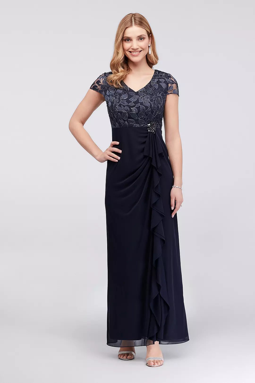 Embroidered Petite Sheath with Cascade Skirt Image
