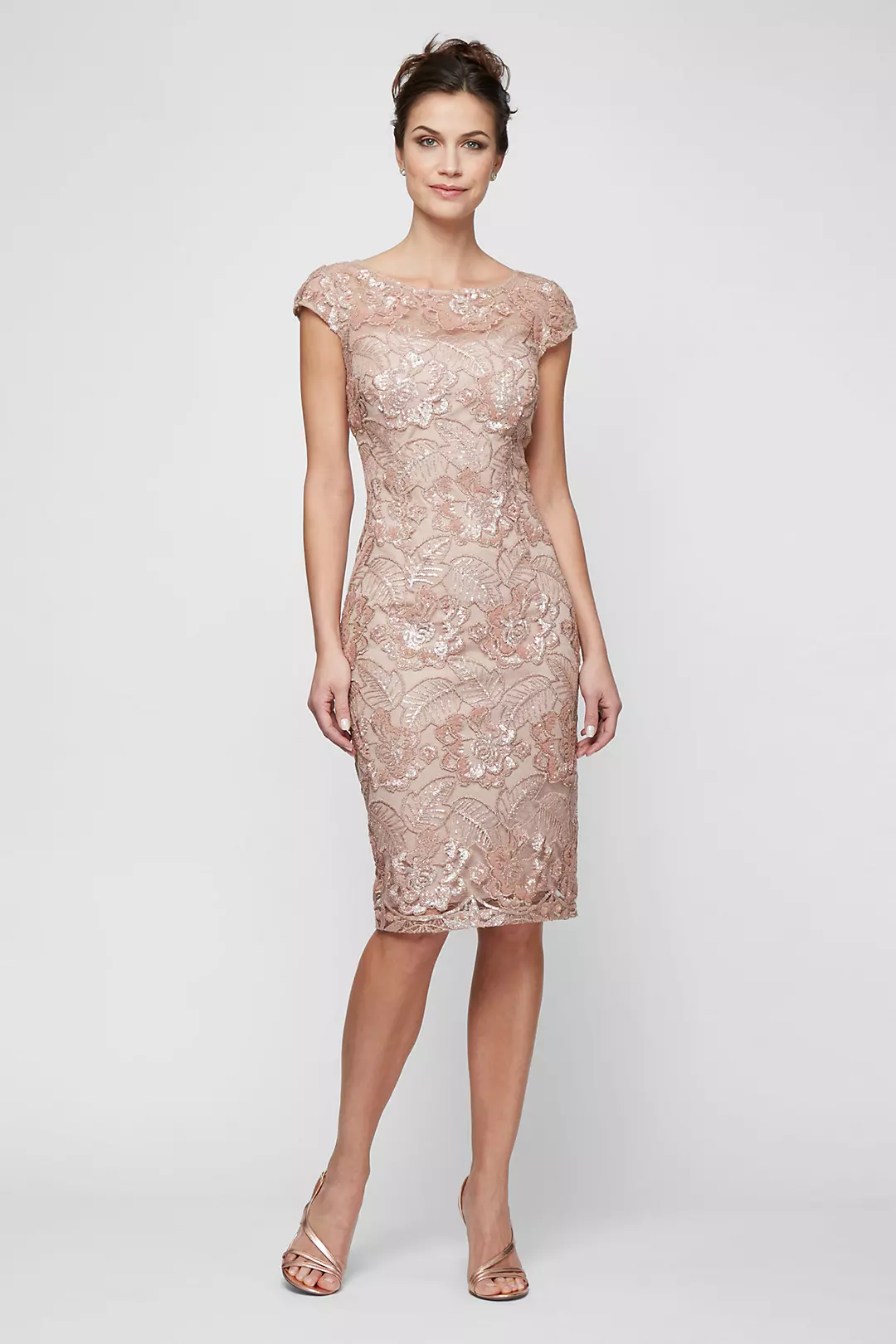 Petite Sequin Lace Sheath with Cap Sleeves Image