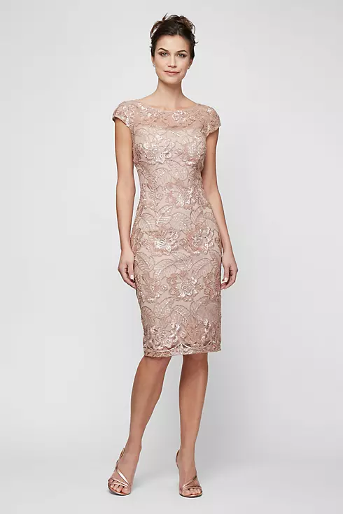 Petite Sequin Lace Sheath with Cap Sleeves Image 1