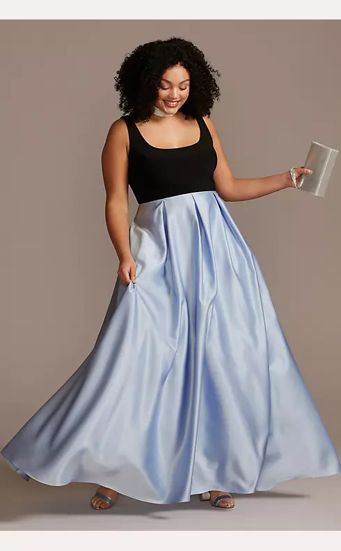 Satin Skirt Plus Size Gown with Illusion Sides Image 1