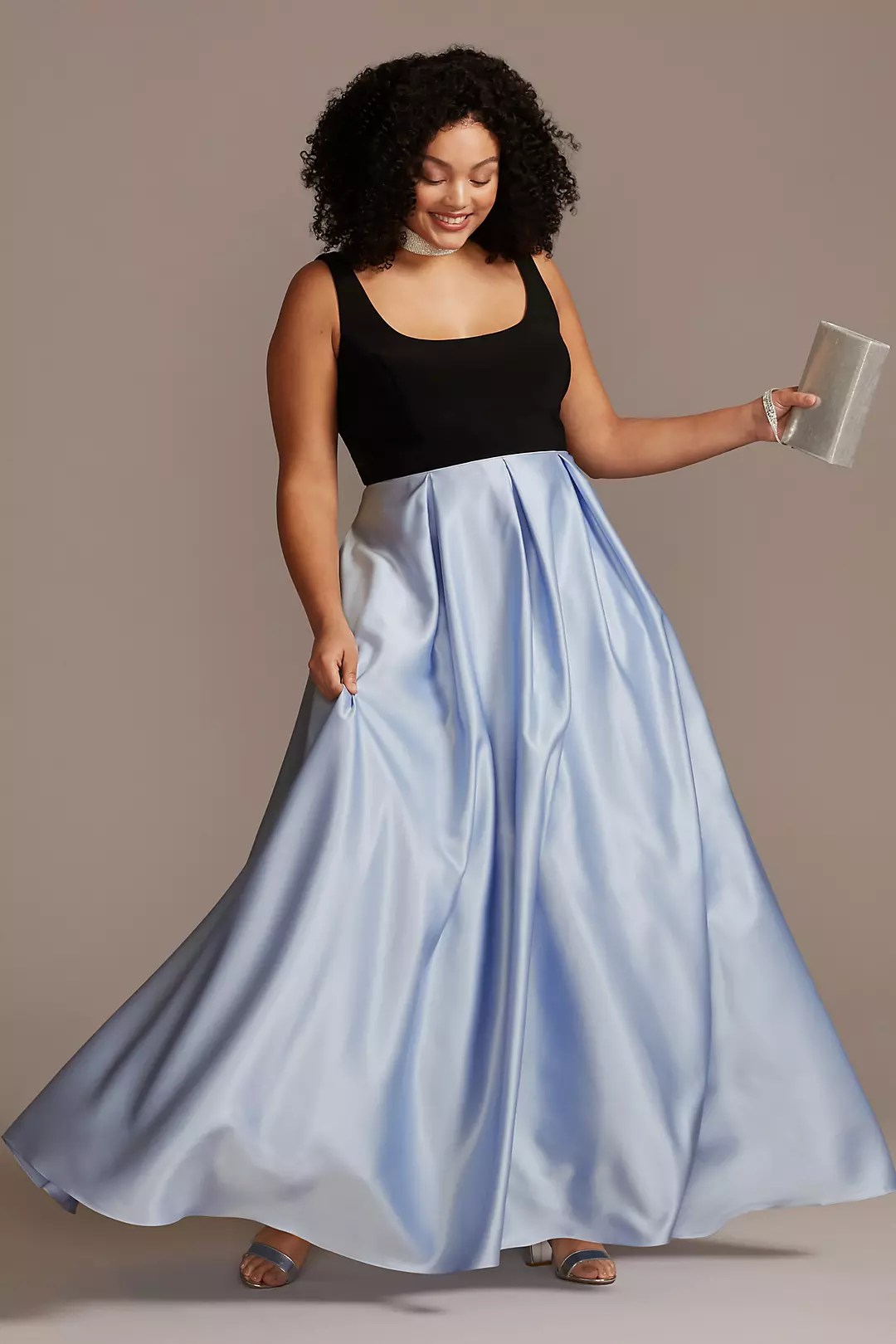 Satin Skirt Plus Size Gown with Illusion Sides Image