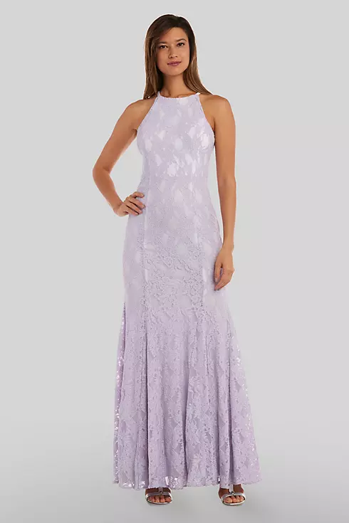 High Neck Lace Mermaid Gown with Scallop Trim Image 1