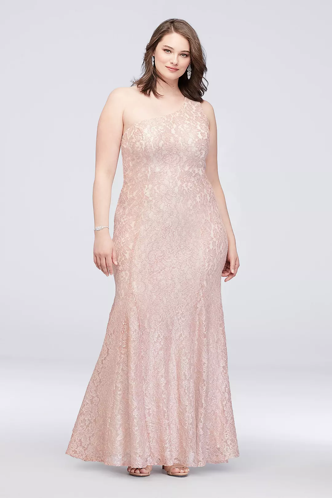 One-Shoulder Glitter Lace Mermaid Gown Image