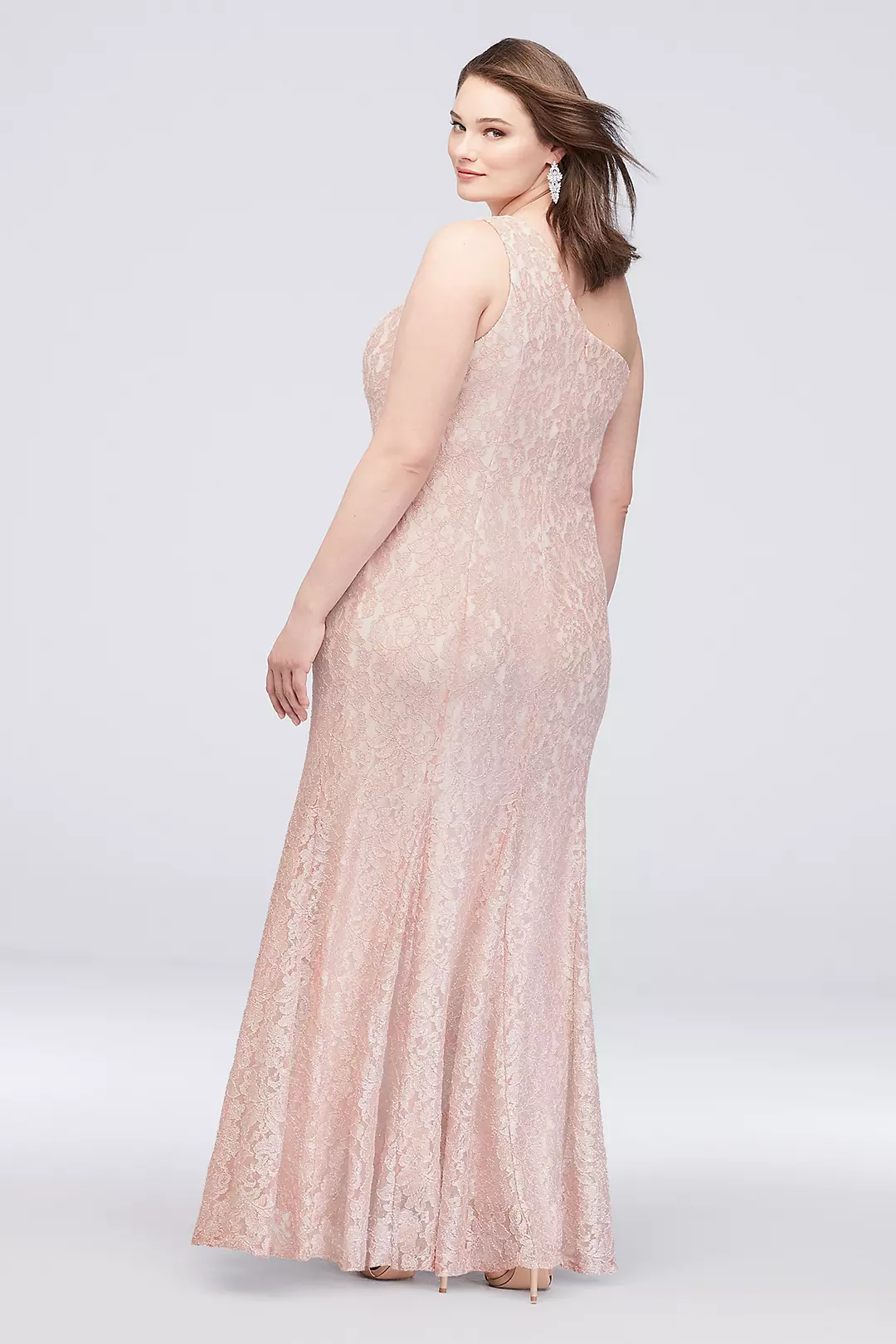 One-Shoulder Glitter Lace Mermaid Gown Image 2