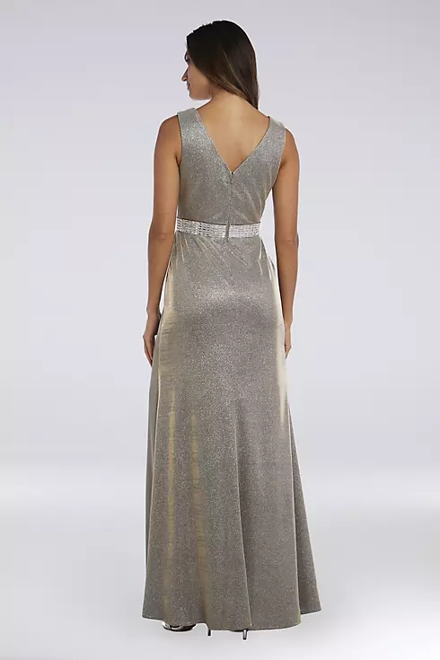 Pleated A-Line Shimmer Knit Dress with Rhinestones Image 2