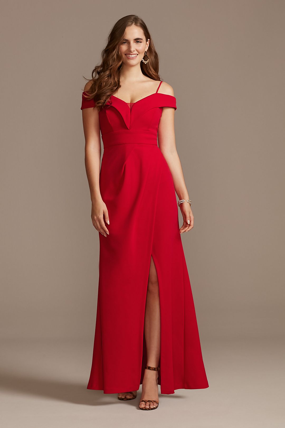 Off the Shoulder Fold Seamed Gown with Slit Image 1