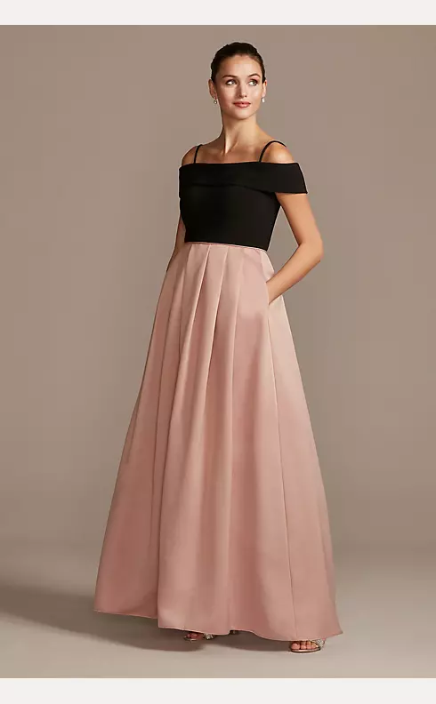Off-the-Shoulder Gown with Pocketed Satin Skirt Image 1