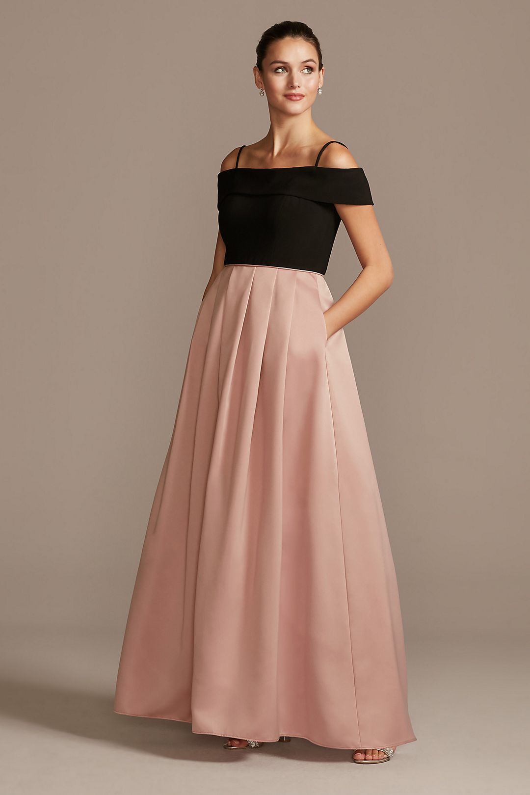 Off-the-Shoulder Gown with Pocketed Satin Skirt Image
