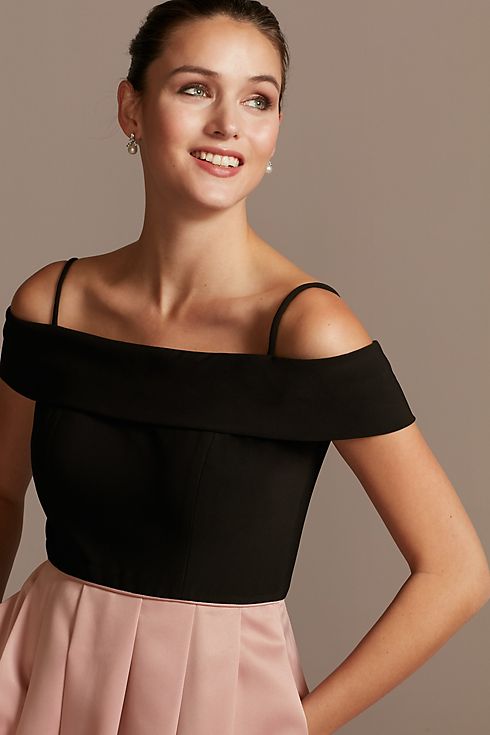 Off-the-Shoulder Gown with Pocketed Satin Skirt Image 3