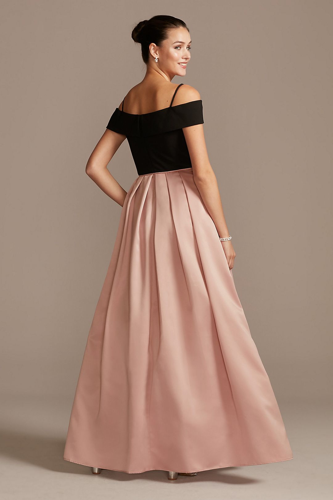 Off-the-Shoulder Gown with Pocketed Satin Skirt Image 2