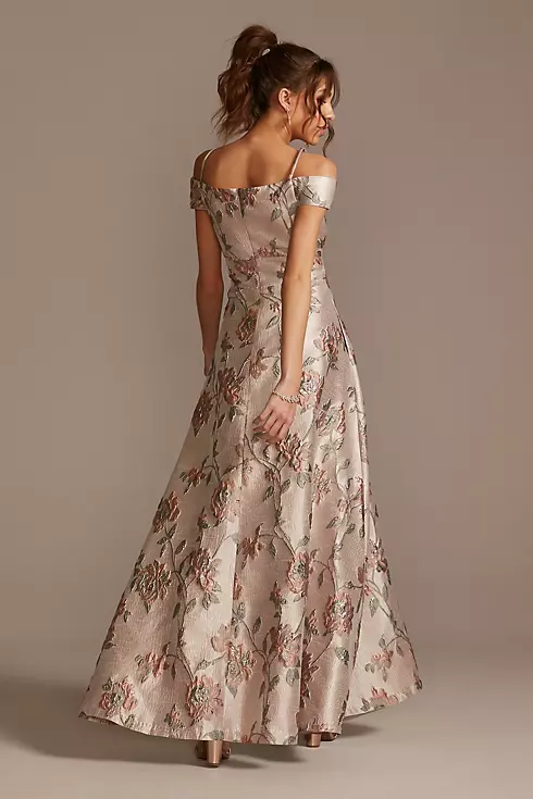 Brocade Off the Shoulder Ball Gown with Slit Image 3