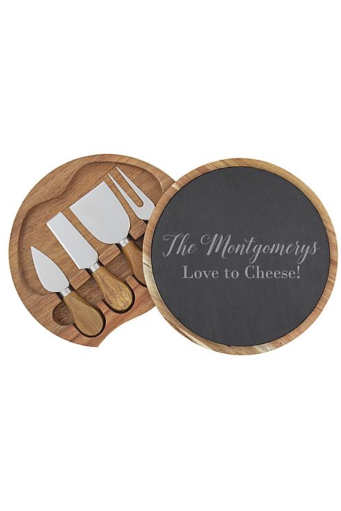 Personalized Slate and Acacia Cheese Board Set Image 4