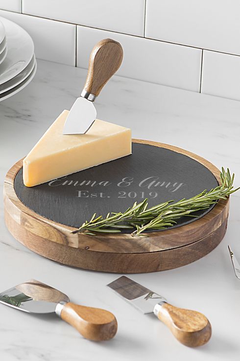Personalized Slate and Acacia Cheese Board Set Image 7