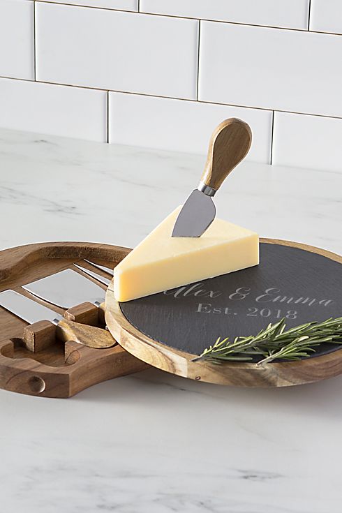 Personalized Slate and Acacia Cheese Board Set Image 8