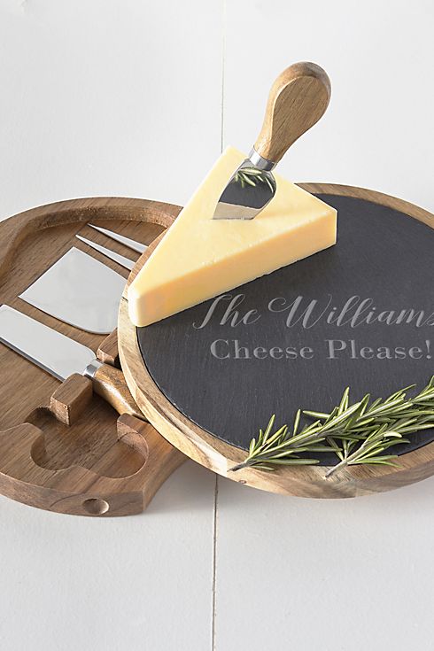 Personalized Slate and Acacia Cheese Board Set Image