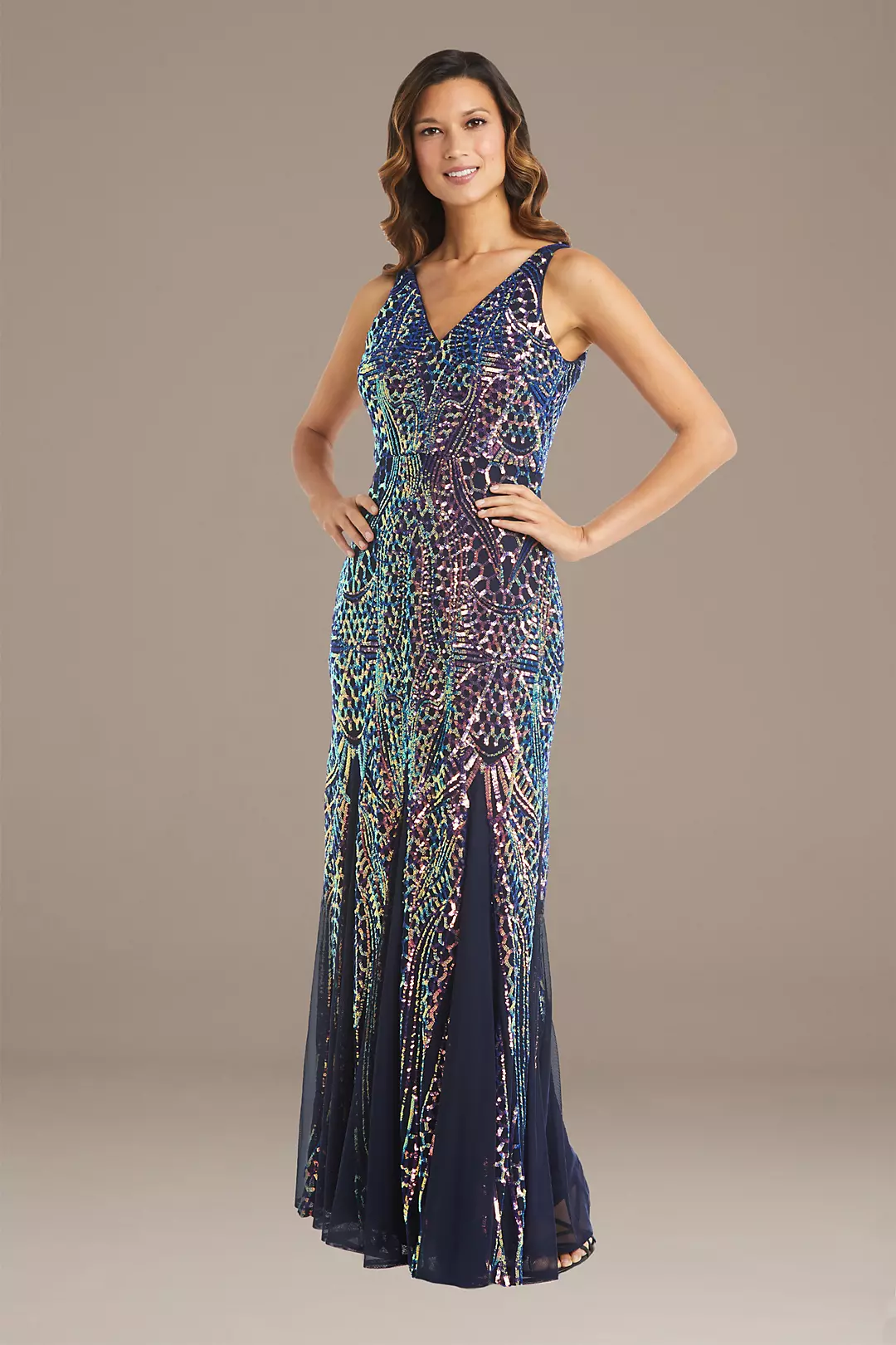 Floor-Length Sequin Double V-Neck Party Dress Image