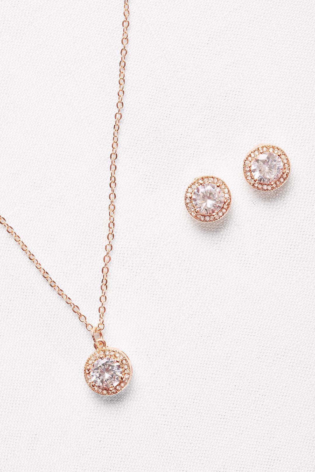 Cubic Zirconia Diamond Necklace Earrings Set Rose Gold 