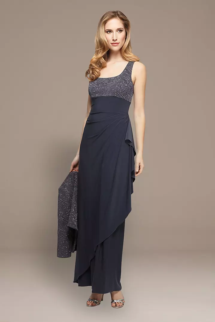 Empire Waist Jacquard Two-Piece Set with Jacket | David's Bridal Empire Waist Jacquard Two-Piece Set with Jacket | David's Bridal