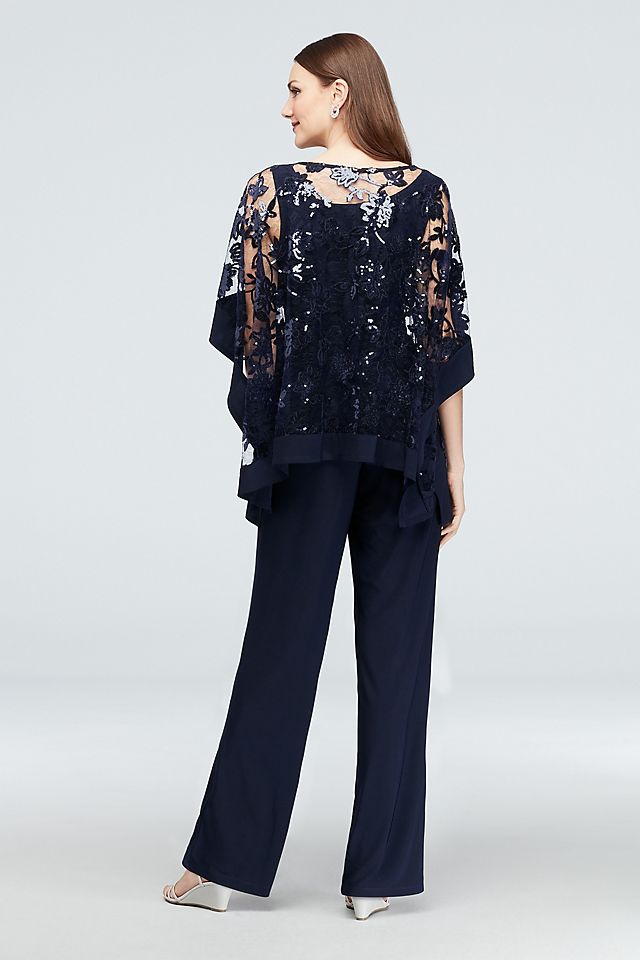 Sequin Lace Plus Size Pantsuit with Sheer Poncho Image 5