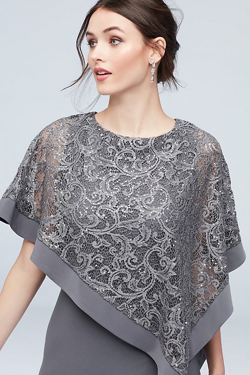 Stretch Knit Sheath with Asymmetrical Lace Cape Image 3