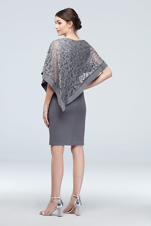 Stretch Knit Sheath with Asymmetrical Lace Cape Image 2