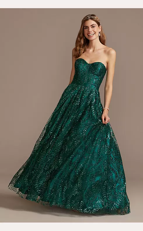 Corset Bodice Strapless Gown with Glitter Overlay Image 1