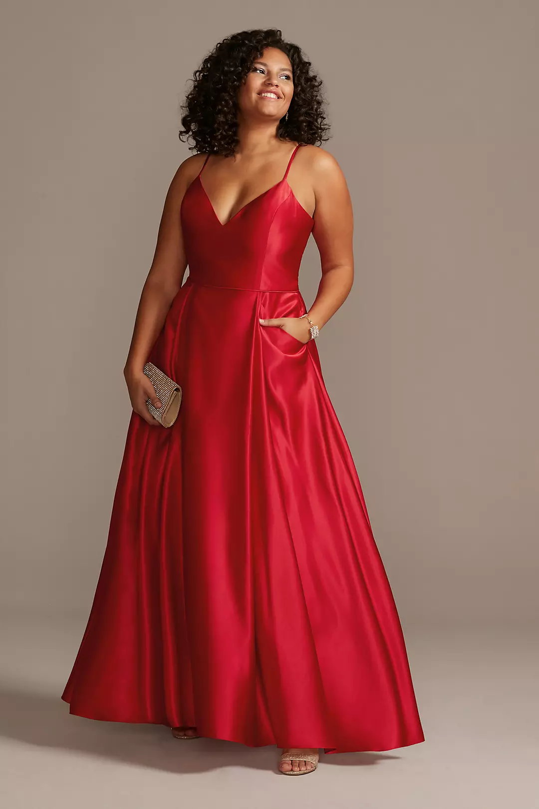 Satin Spaghetti Strap Ball Gown with Pockets Image