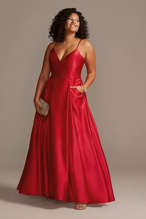 Satin Spaghetti Strap Ball Gown with Pockets Image 1