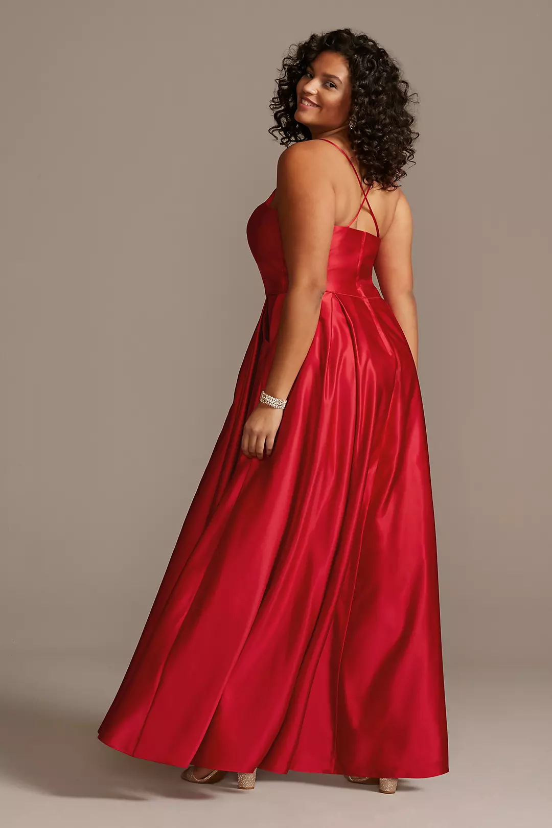 Satin Spaghetti Strap Ball Gown with Pockets Image 2