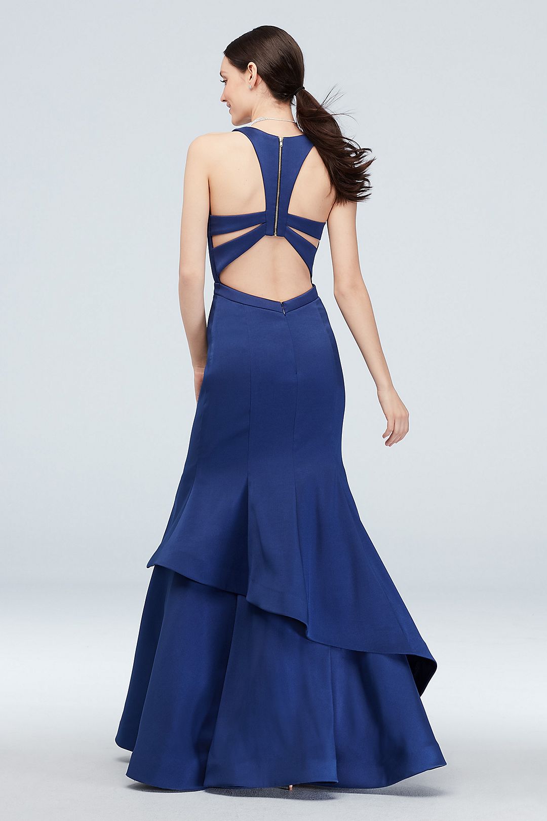 Cutout Racerback Mermaid Gown with Layered Skirt Image 2