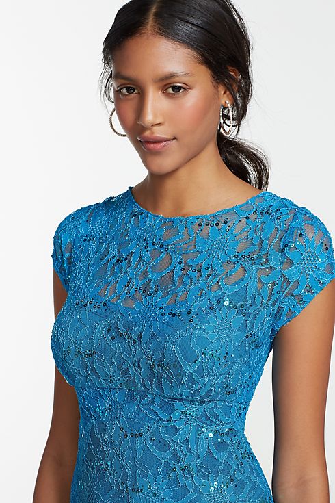 Short Cap Sleeve Lace and Sequin Dress Image 6