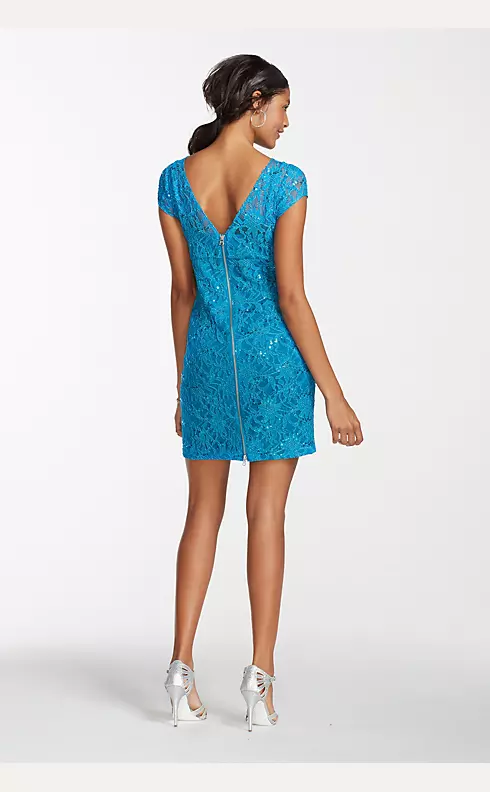 Short Cap Sleeve Lace and Sequin Dress Image 2